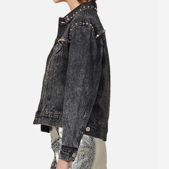 SANDRO Mirrored Studded Gray Washed Denim Jeans Jacket Cotton Size 38 - Picture 2 of 9